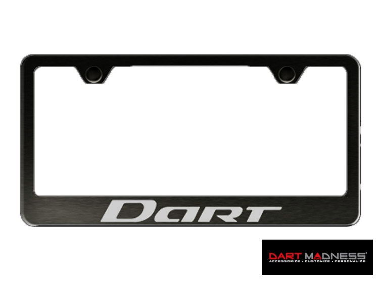 Dodge Dart License Plate Frame - Black Stainless Steel w/ Dart Logo - Standard